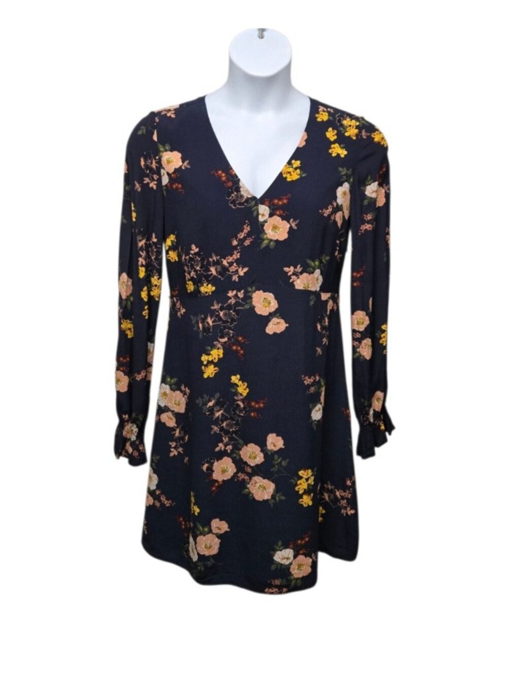 Sanctuary Womens Large Mini Dress  Balloon Sleeve Navy Floral Print Dainty
